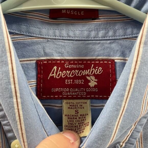 Vintage Abercrombie Fitch Shirt Mens Small Blue Striped Muscle Button Up Preppy - Picture 6 of 10